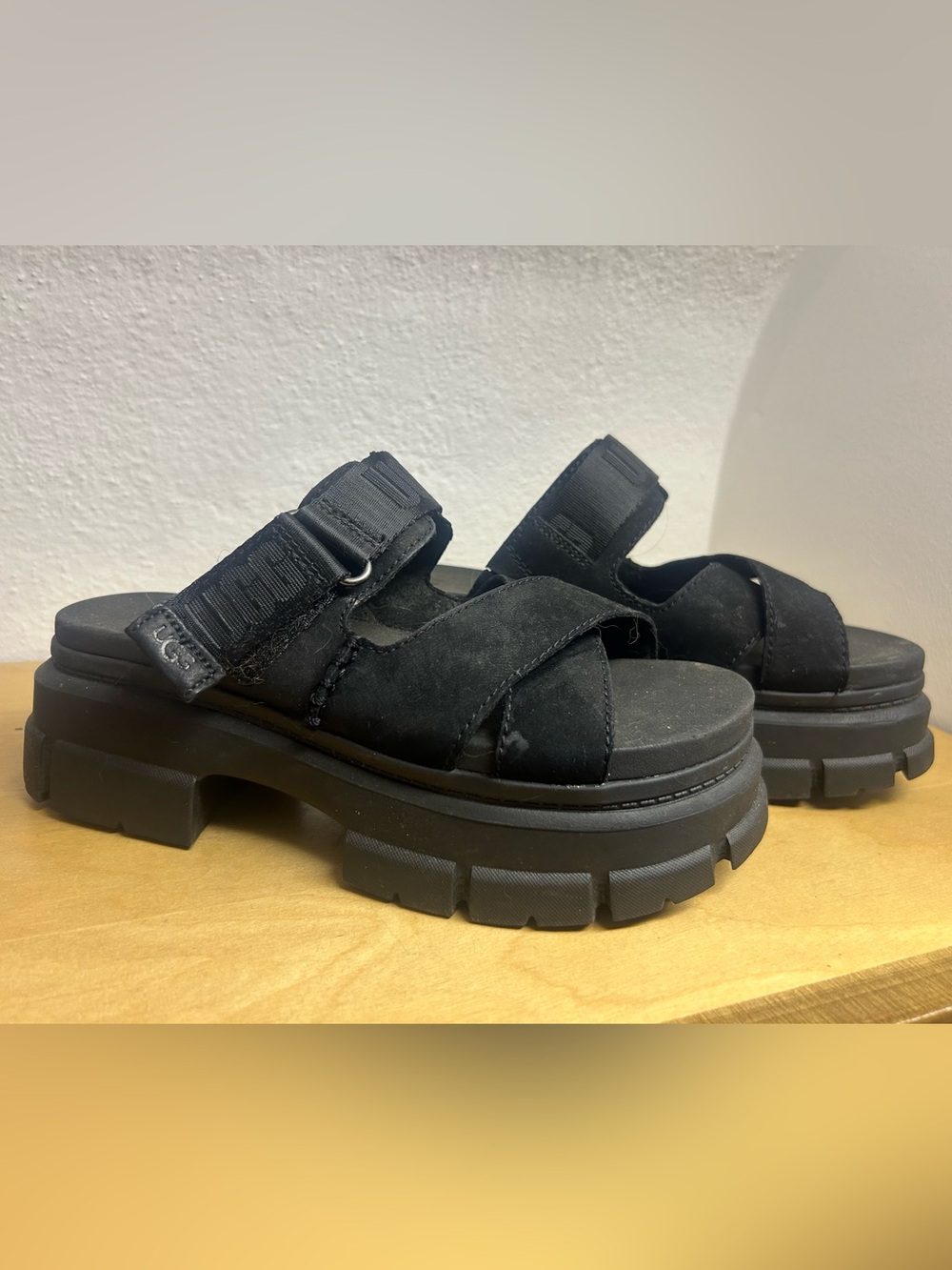 UGG Black Chunky Strap Platform Sandals